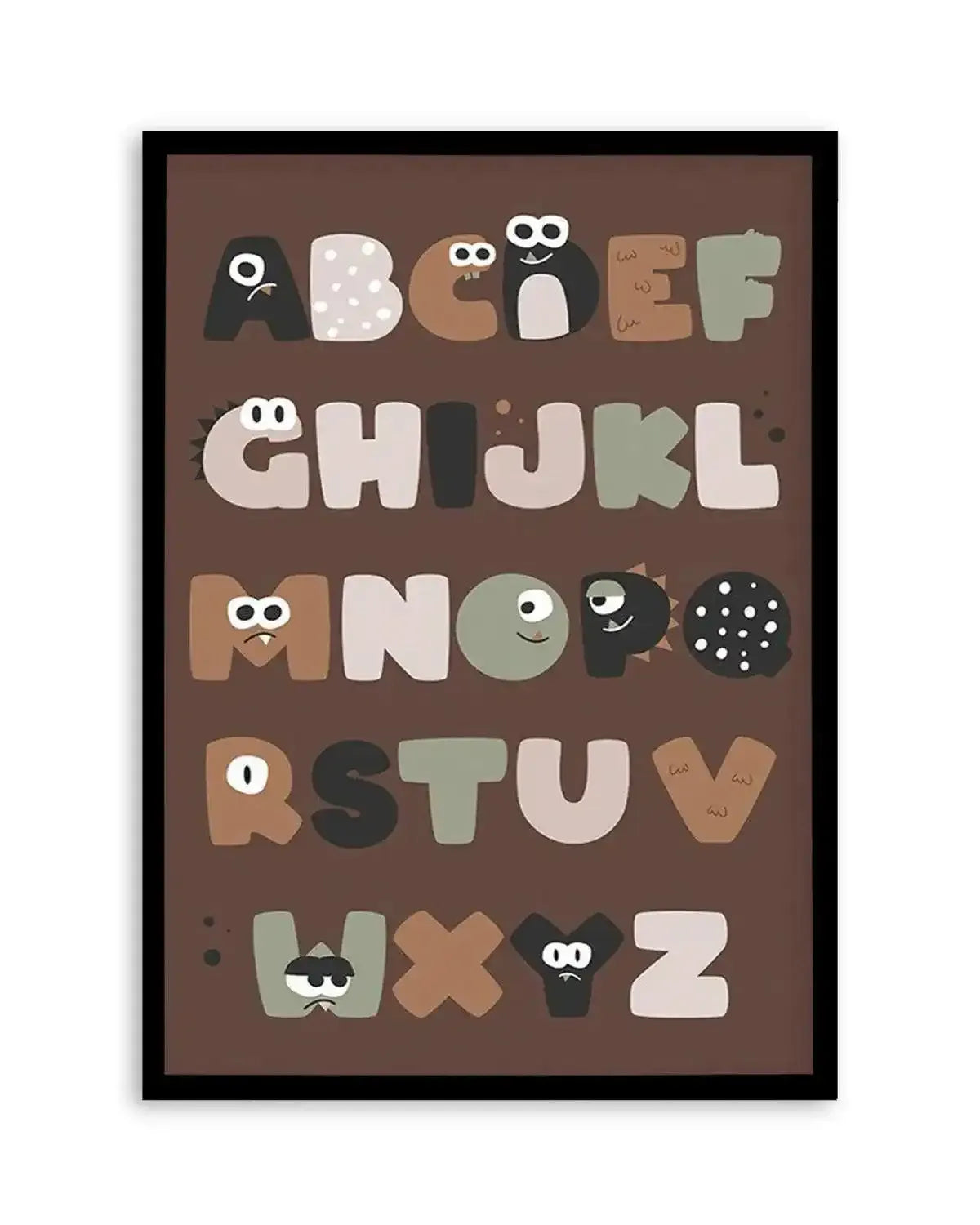 Monster Alphabet | Brown Art Print from Olive et Oriel where you can shop wallpaper and artworks online