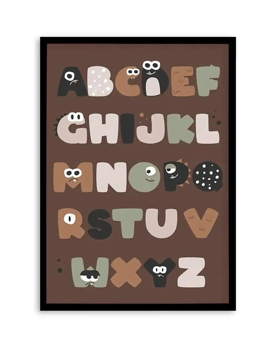 Monster Alphabet | Brown Art Print from Olive et Oriel where you can shop wallpaper and artworks online