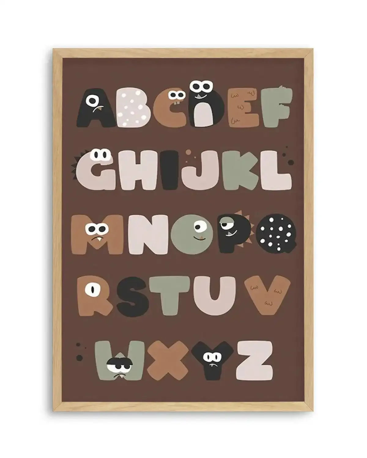 Monster Alphabet | Brown Art Print from Olive et Oriel where you can shop wallpaper and artworks online