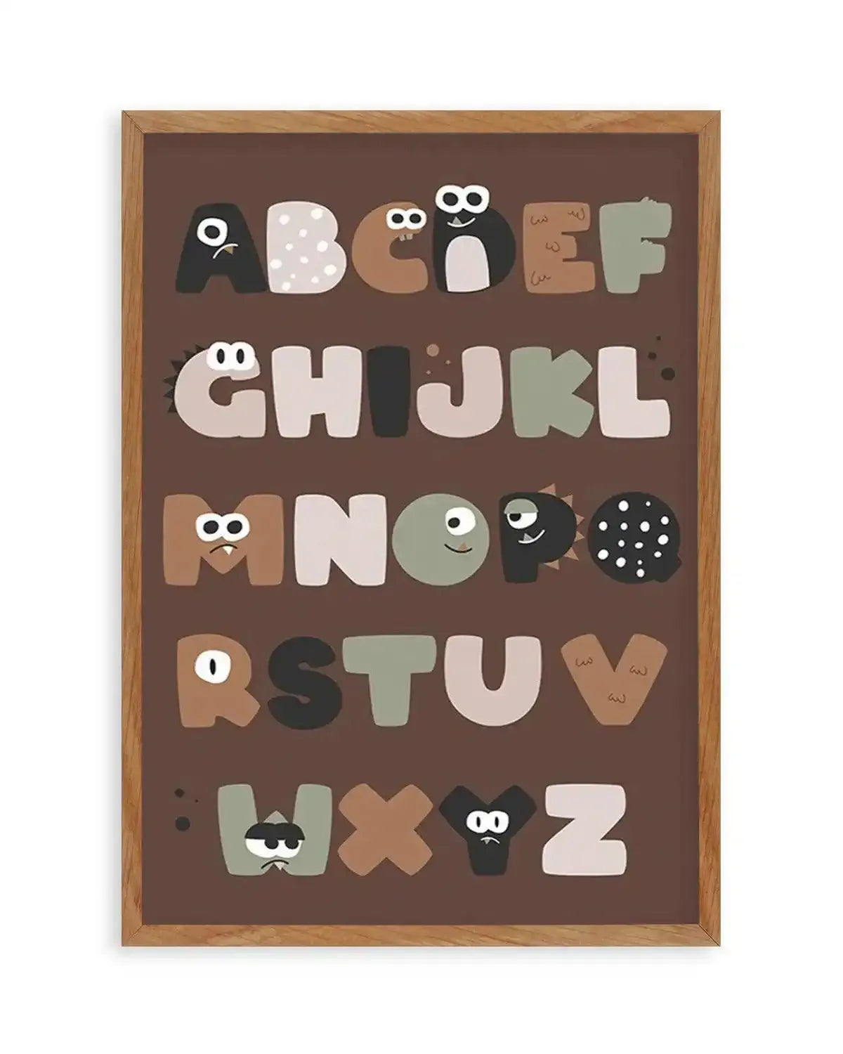 Monster Alphabet | Brown Art Print from Olive et Oriel where you can shop wallpaper and artworks online