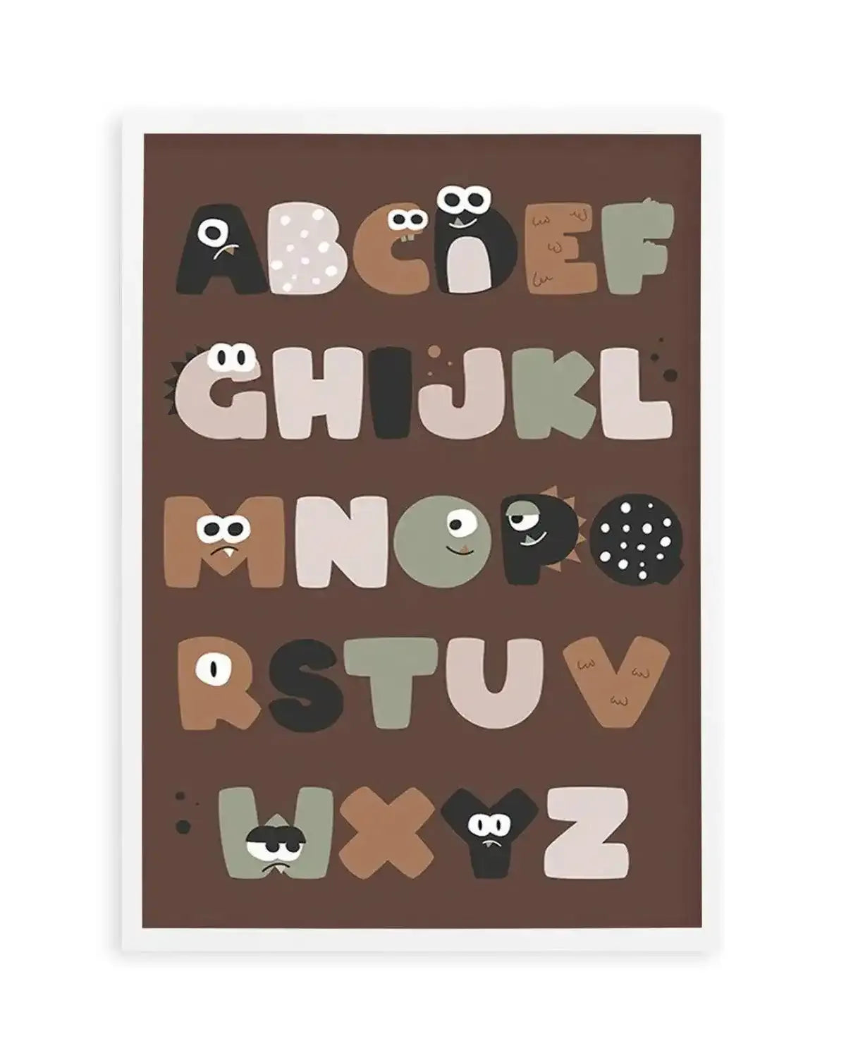 Monster Alphabet | Brown Art Print from Olive et Oriel where you can shop wallpaper and artworks online
