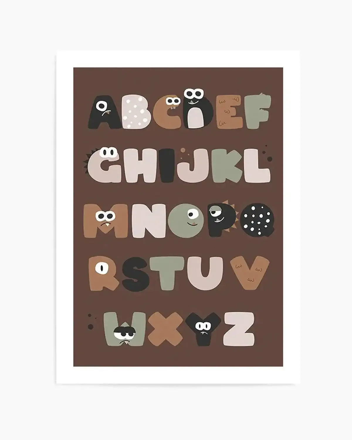 Monster Alphabet | Brown Art Print from Olive et Oriel where you can shop wallpaper and artworks online