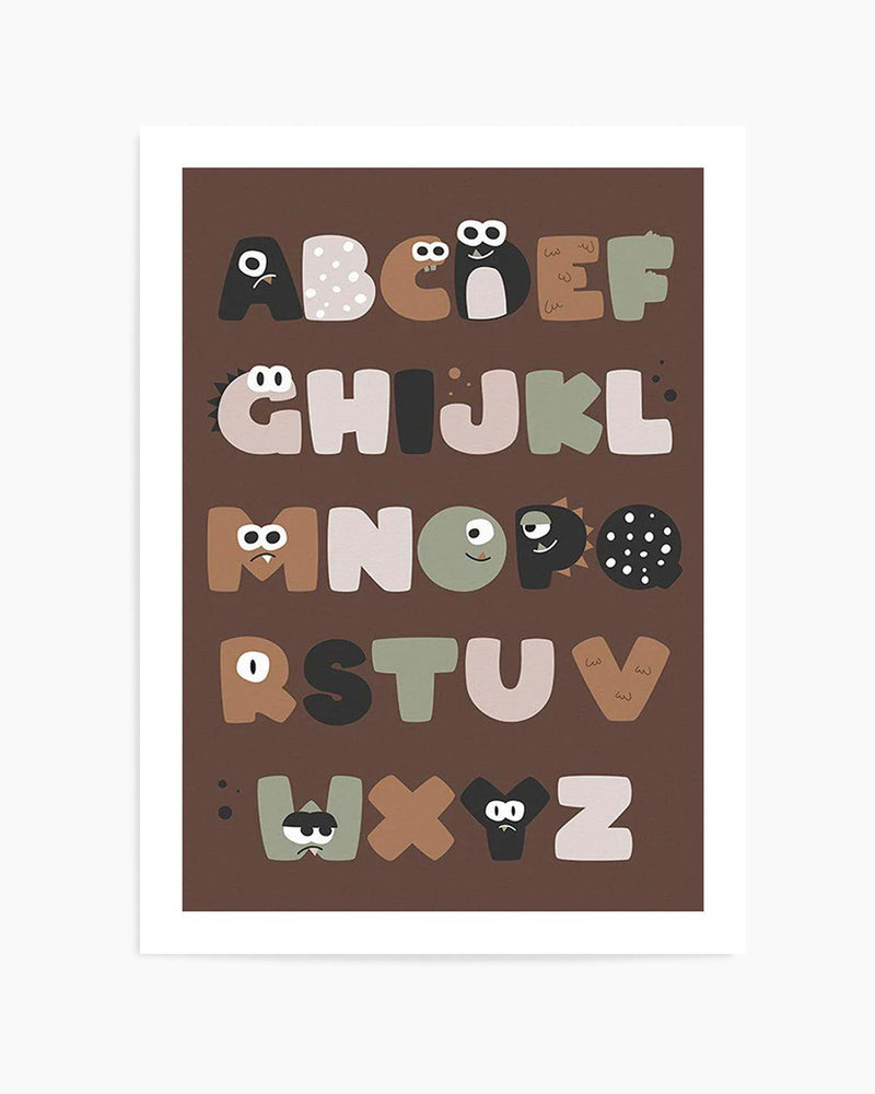 Monster Alphabet | Brown Art Print