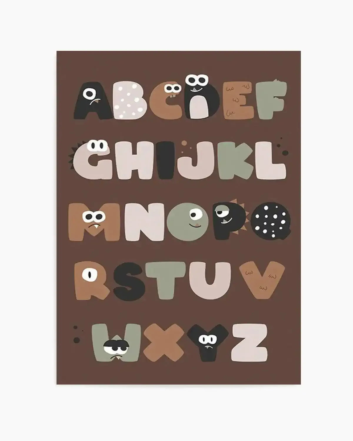 Monster Alphabet | Brown Art Print from Olive et Oriel where you can shop wallpaper and artworks online