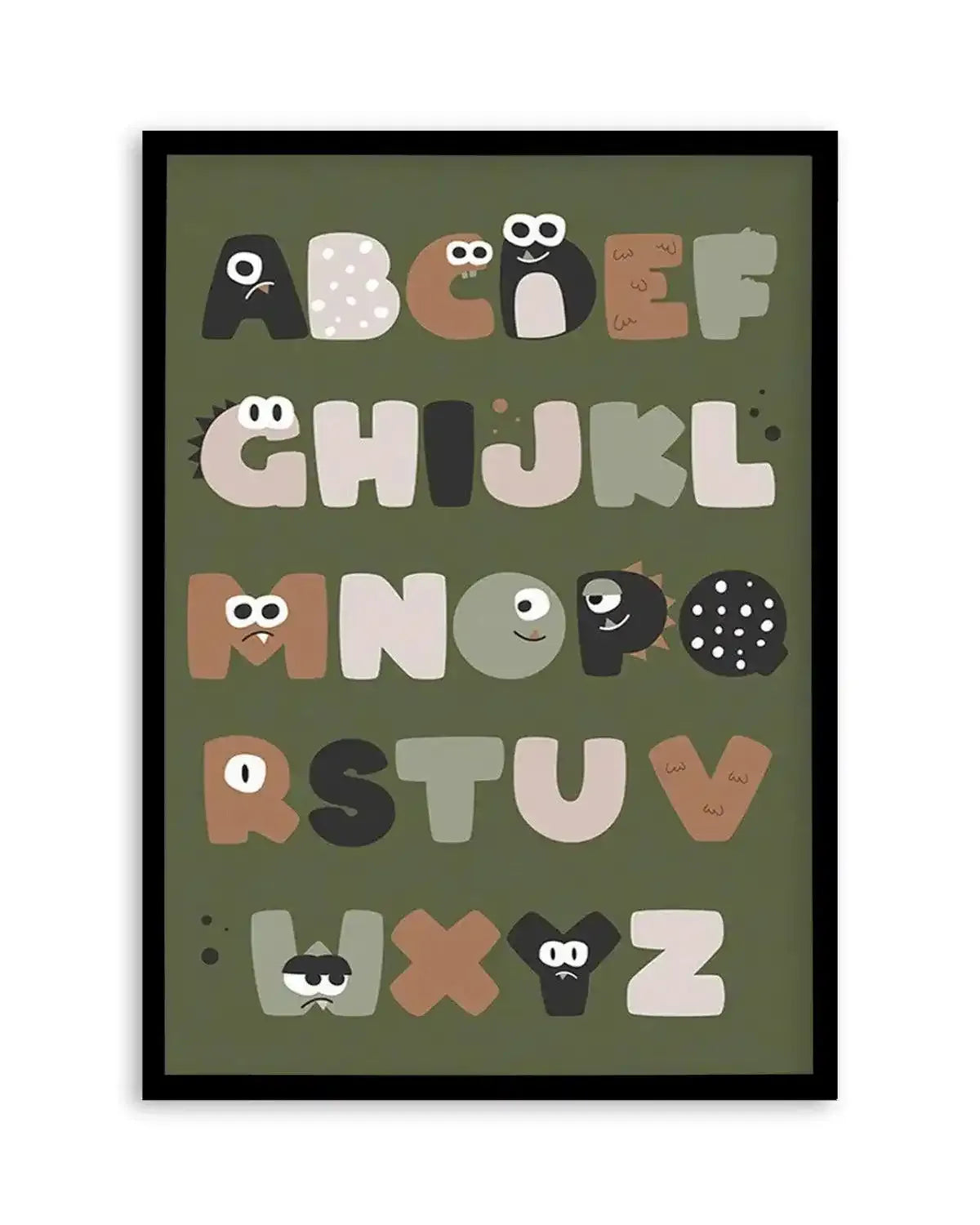 Monster Alphabet | Khaki Art Print from Olive et Oriel where you can shop wallpaper and artworks online