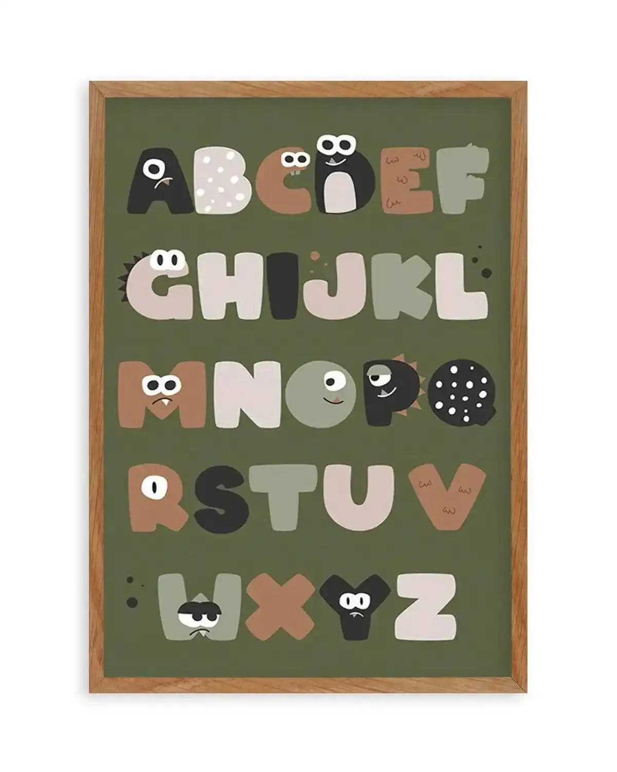 Monster Alphabet | Khaki Art Print from Olive et Oriel where you can shop wallpaper and artworks online