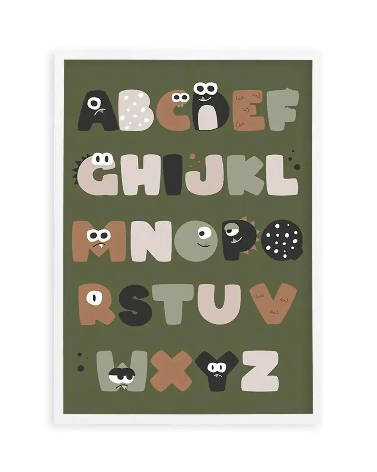 Monster Alphabet | Khaki Art Print from Olive et Oriel where you can shop wallpaper and artworks online