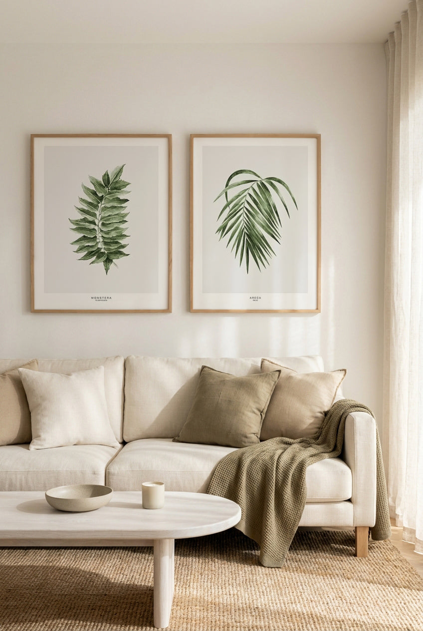 Monstera Subpinatta & Arcera Palm Art Print Set of 2 | Matching Wall Art