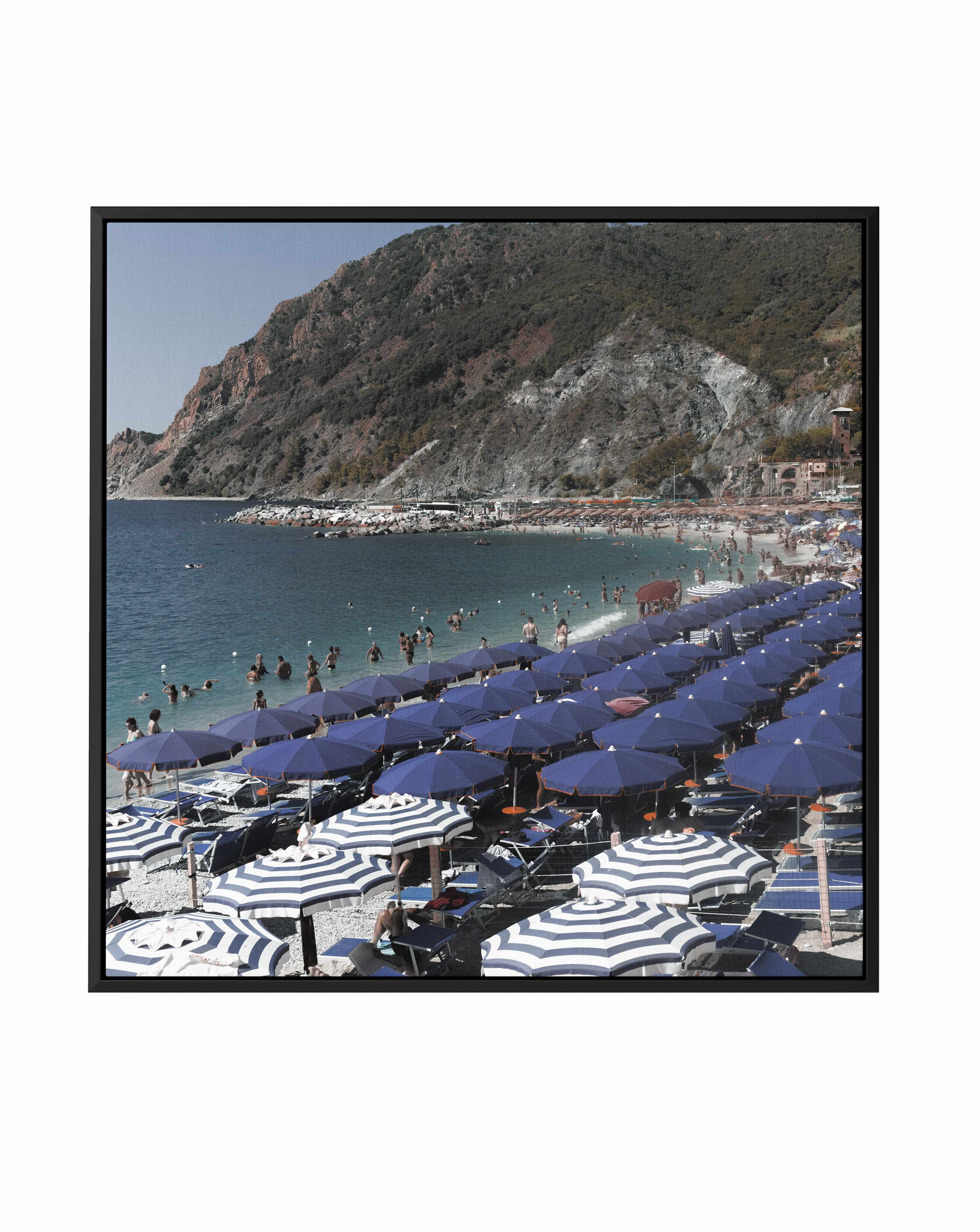 Monterosso Blue Umbrellas | Framed Canvas Art Print from Olive et Oriel where you can shop wallpaper and artworks online