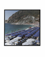 Monterosso Blue Umbrellas | Framed Canvas Art Print