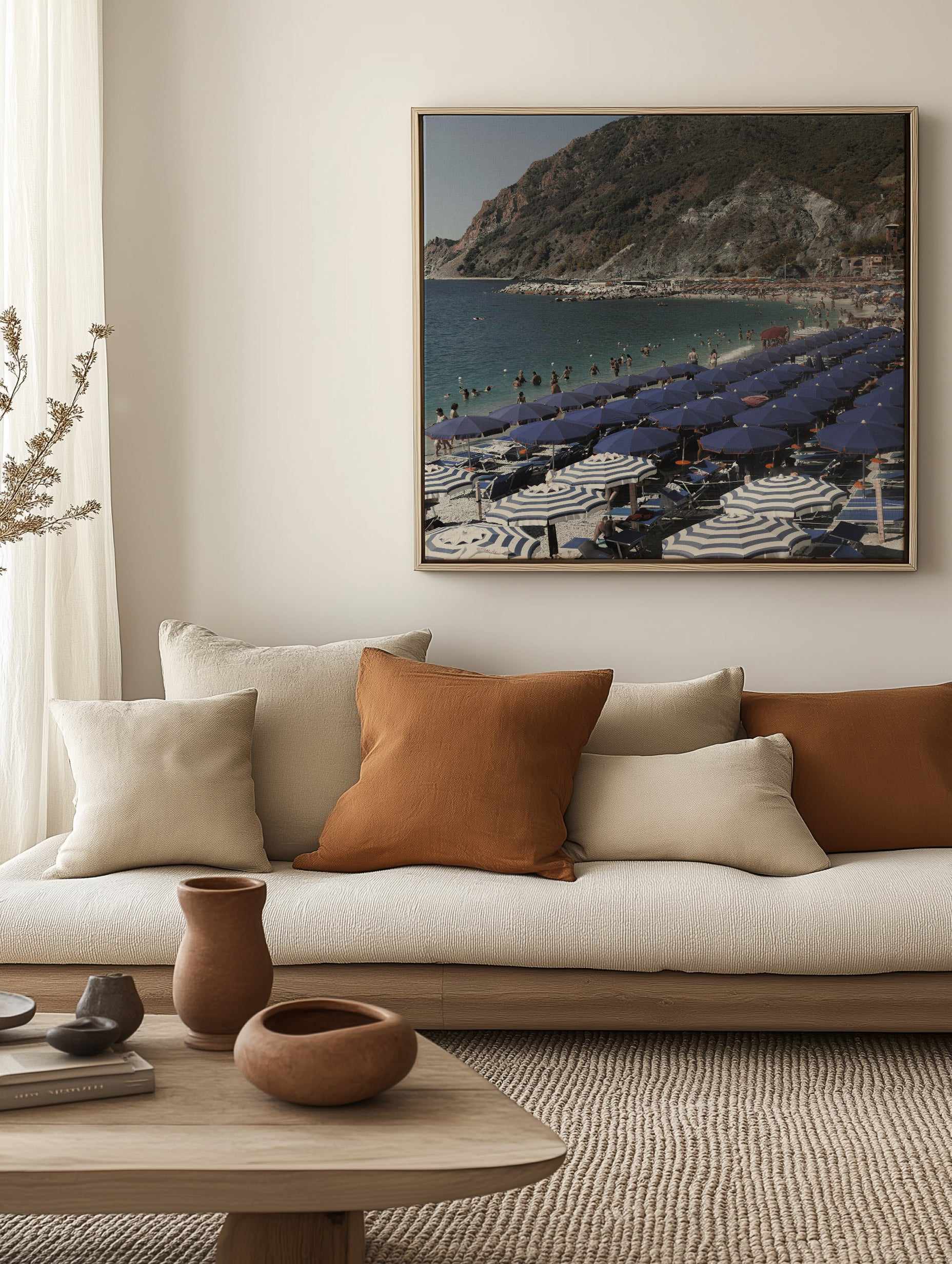 Monterosso Blue Umbrellas | Framed Canvas Art Print from Olive et Oriel where you can shop wallpaper and artworks online