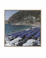Monterosso Blue Umbrellas | Framed Canvas Art Print