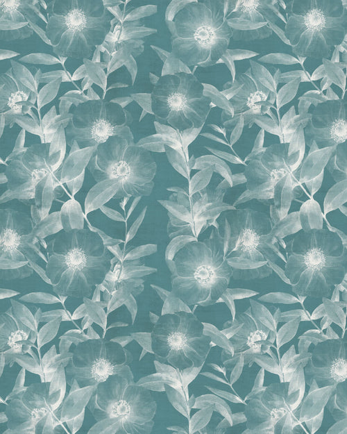 Moody Florals Deep Teal Blue Wallpaper