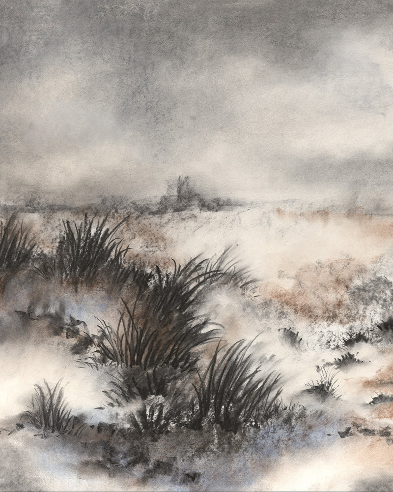 Moody Seagrass Panoramic Painted Mural Wallpaper from Olive et Oriel where you can shop wallpaper and artworks online