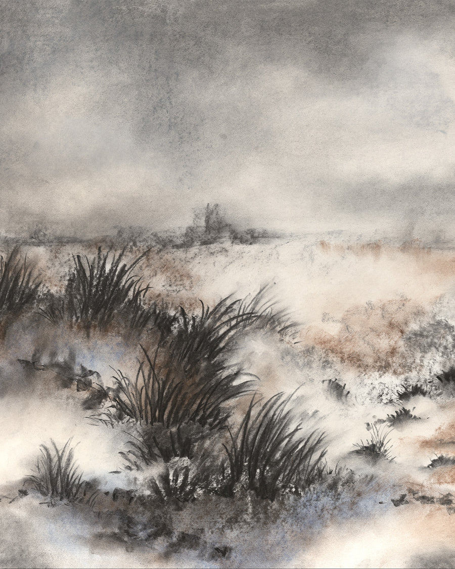 Moody Seagrass Panoramic Painted Mural Wallpaper from Olive et Oriel where you can shop wallpaper and artworks online