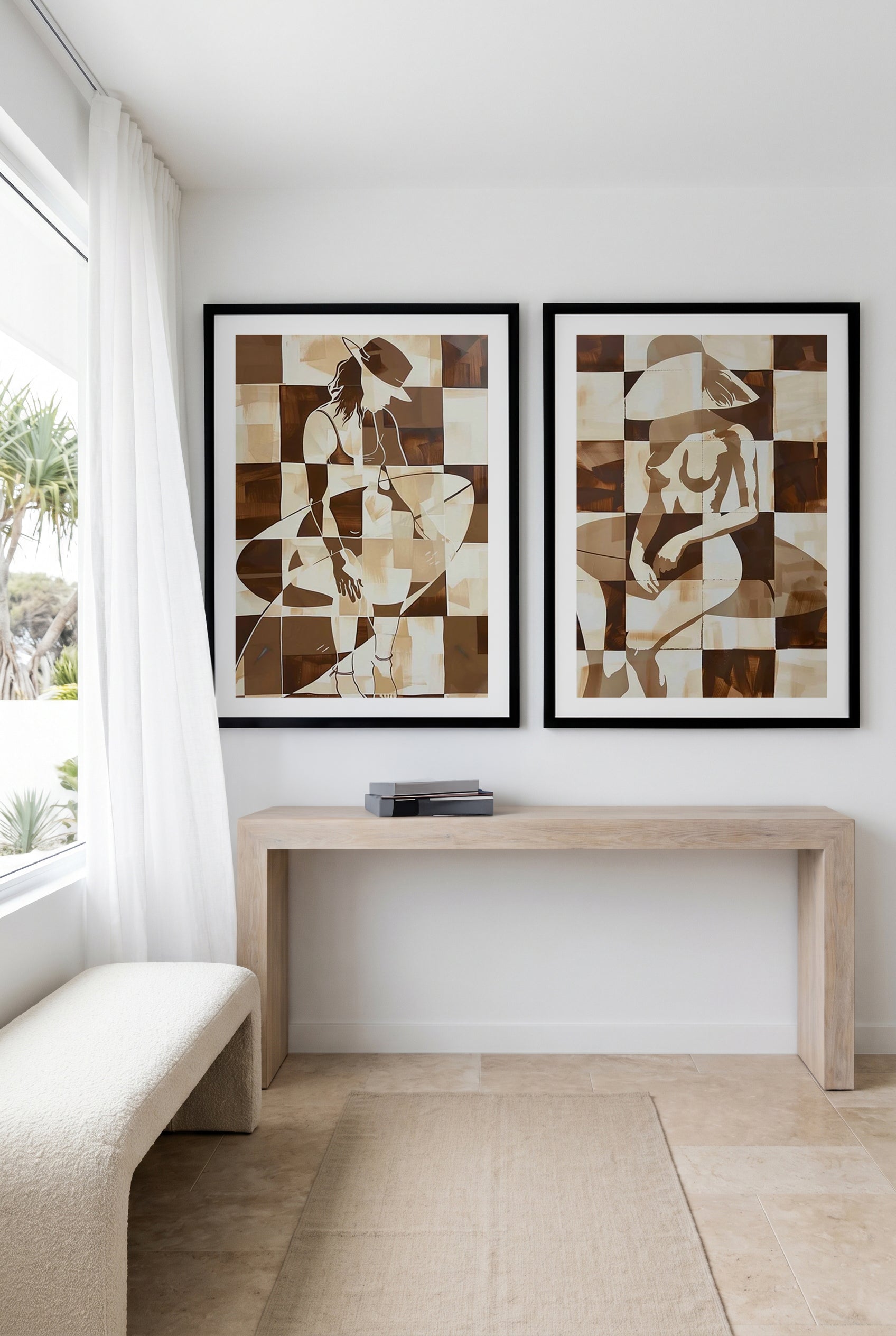 Morning Surf Check No I & II Art Print Set of 2 | Matching Wall Art
