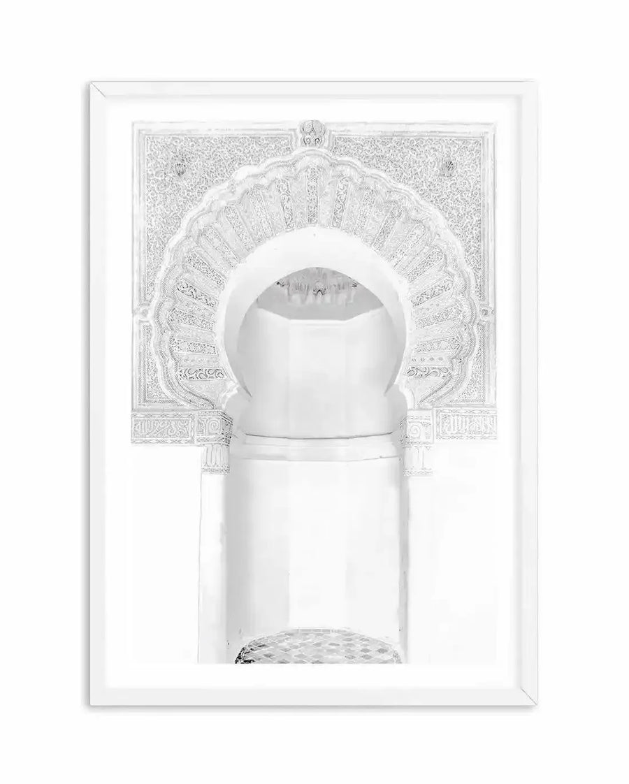 Moroccan Arch | White Art Print-Shop Australian Art Prints Online with Olive et Oriel - Our collection of Moroccan art prints offer unique wall art including moroccan arches and pink morocco doors of marrakech - this collection will add soft feminine colour to your walls and some may say bohemian style. These traditional morocco landscape photography includes desert scenes of palm trees and camel art prints - there is art on canvas and extra large wall art with fast, free shipping across Austral