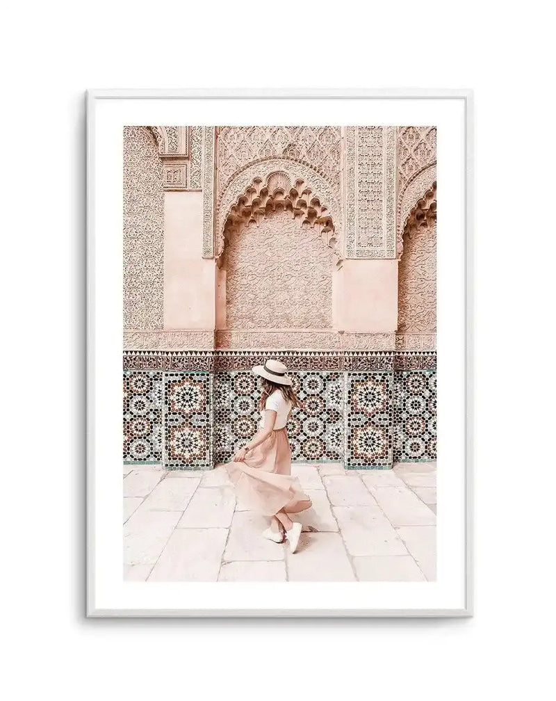Moroccan Days Art Print-Shop Australian Art Prints Online with Olive et Oriel - Our collection of Moroccan art prints offer unique wall art including moroccan arches and pink morocco doors of marrakech - this collection will add soft feminine colour to your walls and some may say bohemian style. These traditional morocco landscape photography includes desert scenes of palm trees and camel art prints - there is art on canvas and extra large wall art with fast, free shipping across Australia. Upda