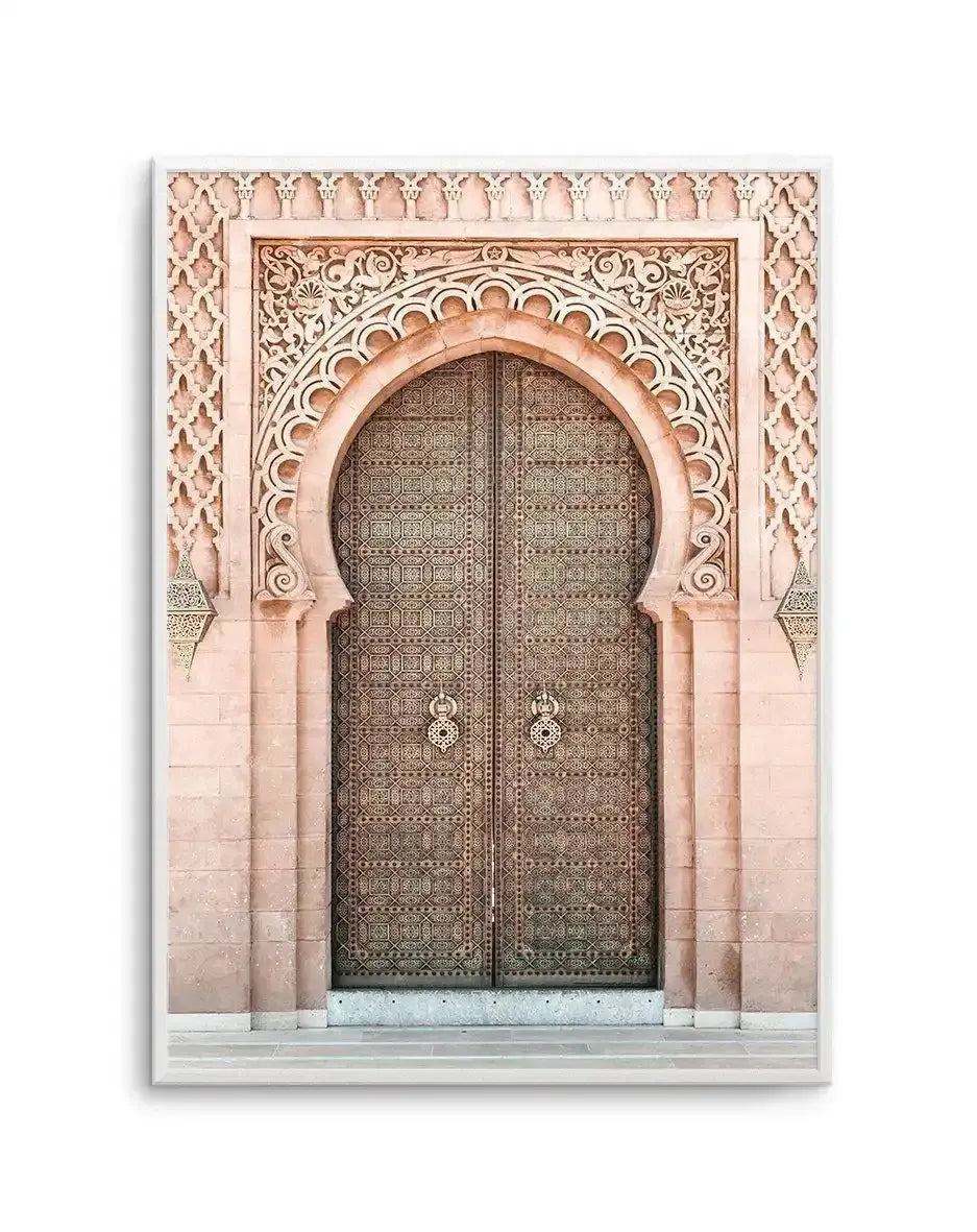 Moroccan Door | Blush Art Print-Shop Australian Art Prints Online with Olive et Oriel - Our collection of Moroccan art prints offer unique wall art including moroccan arches and pink morocco doors of marrakech - this collection will add soft feminine colour to your walls and some may say bohemian style. These traditional morocco landscape photography includes desert scenes of palm trees and camel art prints - there is art on canvas and extra large wall art with fast, free shipping across Austral