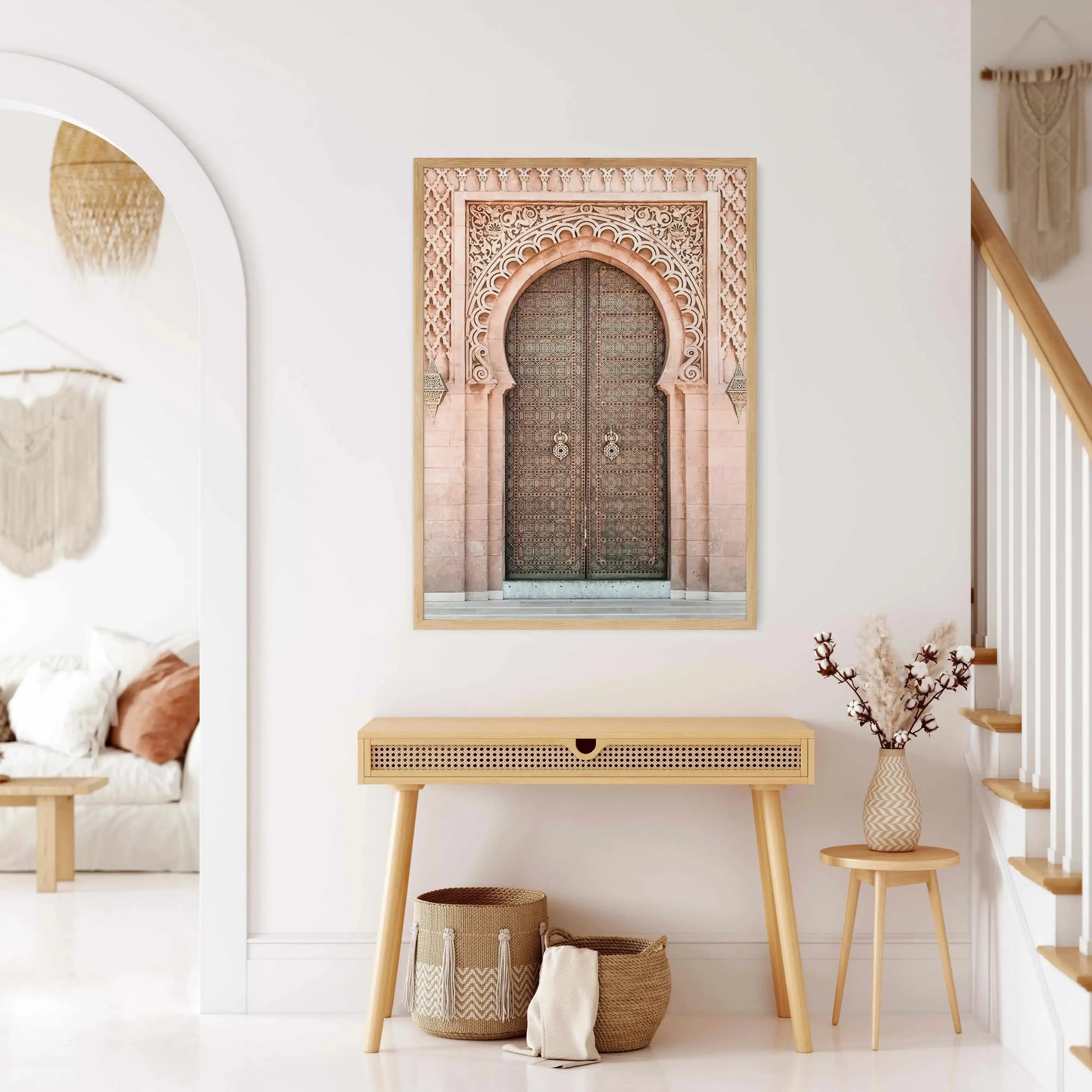 Moroccan Door | Blush Art Print-Shop Australian Art Prints Online with Olive et Oriel - Our collection of Moroccan art prints offer unique wall art including moroccan arches and pink morocco doors of marrakech - this collection will add soft feminine colour to your walls and some may say bohemian style. These traditional morocco landscape photography includes desert scenes of palm trees and camel art prints - there is art on canvas and extra large wall art with fast, free shipping across Austral