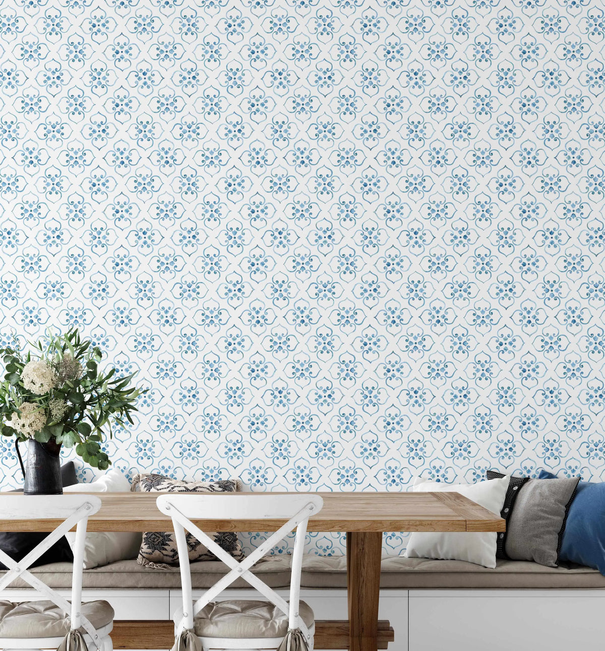 Moroccan Flower Tile Wallpaper-Shop Australian Art Prints Online with Olive et Oriel - Our collection of Moroccan art prints offer unique wall art including moroccan arches and pink morocco doors of marrakech - this collection will add soft feminine colour to your walls and some may say bohemian style. These traditional morocco landscape photography includes desert scenes of palm trees and camel art prints - there is art on canvas and extra large wall art with fast, free shipping across Australi