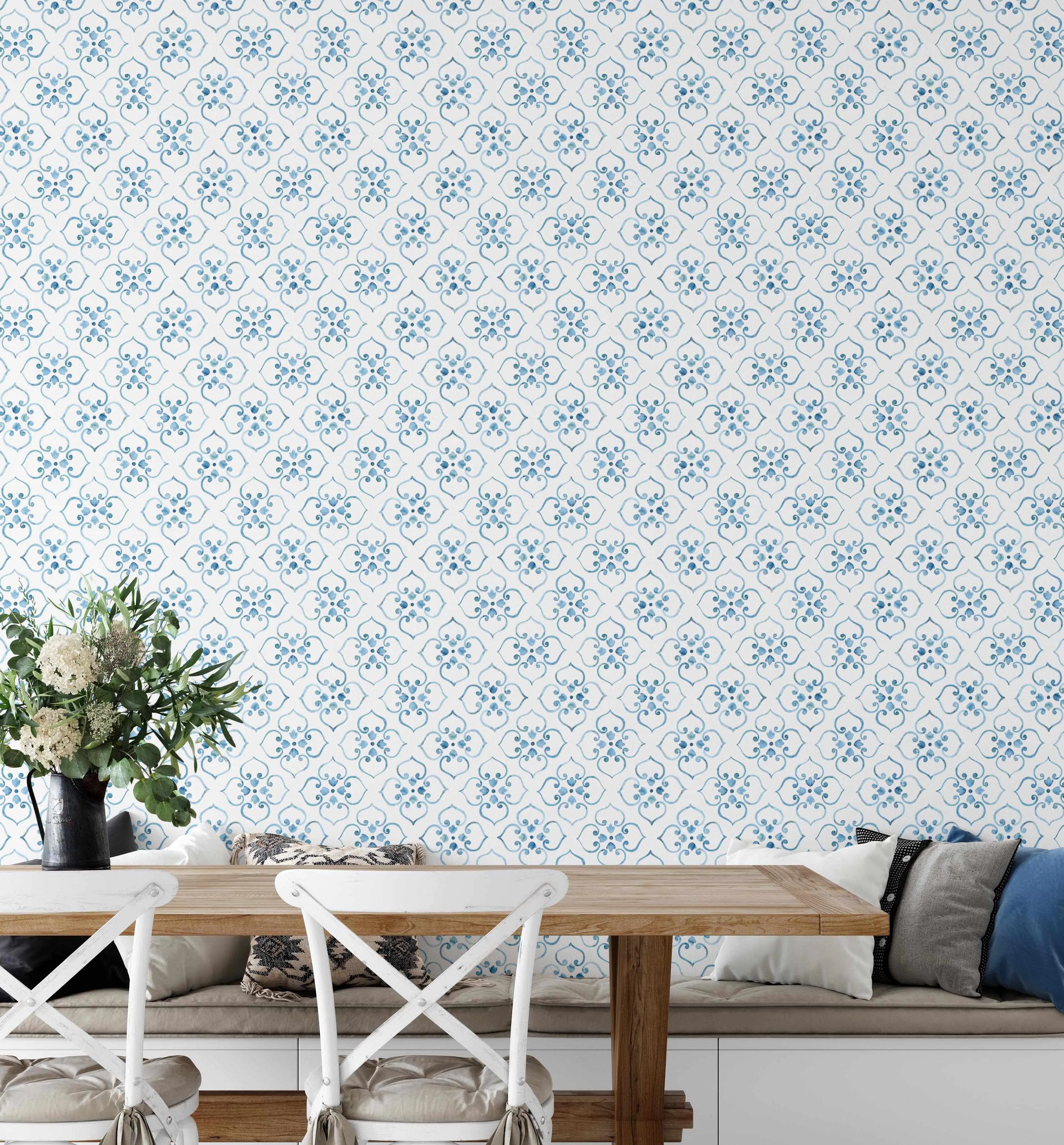 Moroccan Flower Tile Wallpaper-Shop Australian Art Prints Online with Olive et Oriel - Our collection of Moroccan art prints offer unique wall art including moroccan arches and pink morocco doors of marrakech - this collection will add soft feminine colour to your walls and some may say bohemian style. These traditional morocco landscape photography includes desert scenes of palm trees and camel art prints - there is art on canvas and extra large wall art with fast, free shipping across Australi