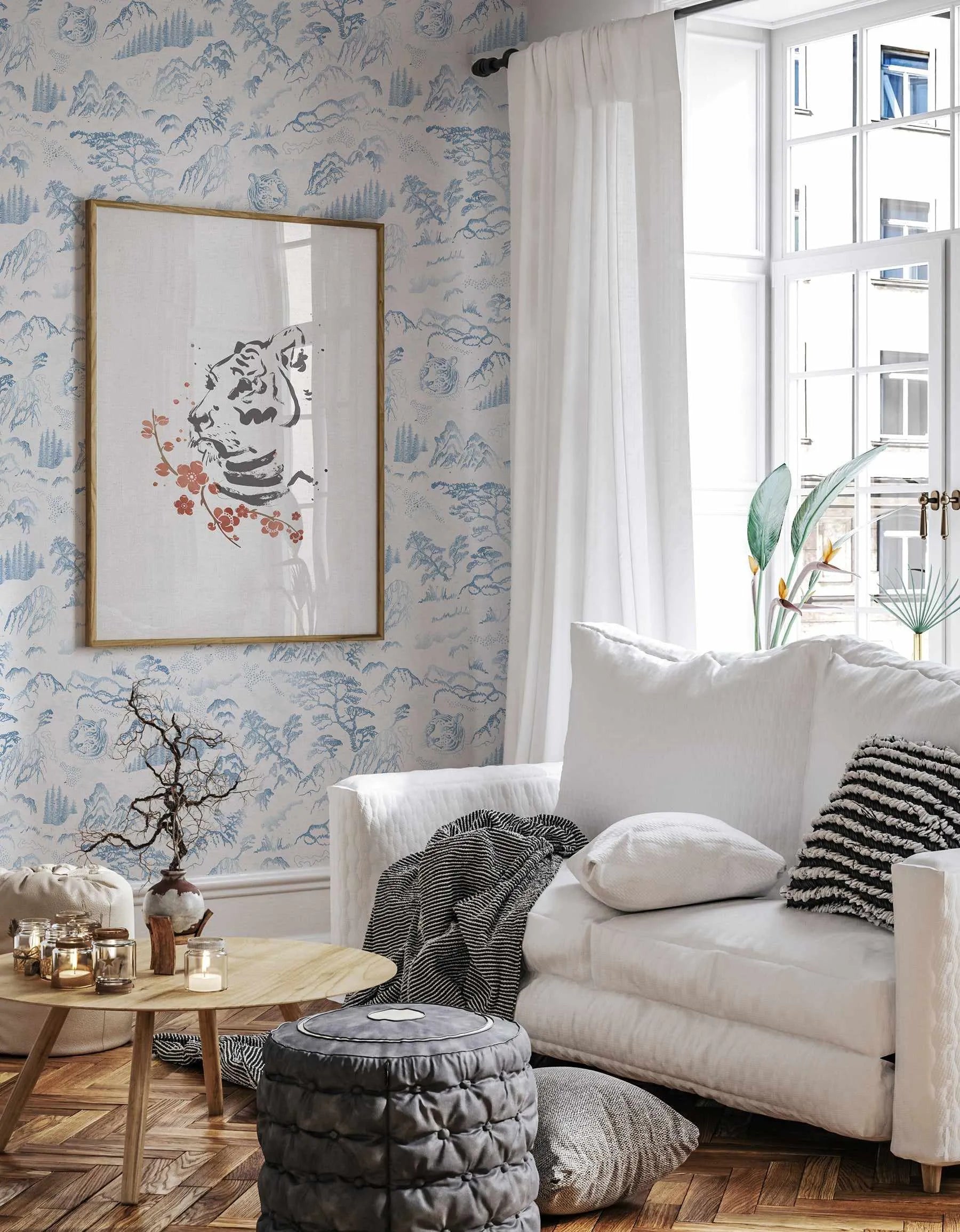 Mountain Tiger in Blue Wallpaper-Wallpaper-Buy Kids Removable Wallpaper Online Our Custom Made Children√¢‚Ç¨‚Ñ¢s Wallpapers Are A Fun Way To Decorate And Enhance Boys Bedroom Decor And Girls Bedrooms They Are An Amazing Addition To Your Kids Bedroom Walls Our Collection of Kids Wallpaper Is Sure To Transform Your Kids Rooms Interior Style From Pink Wallpaper To Dinosaur Wallpaper Even Marble Wallpapers For Teen Boys Shop Peel And Stick Wallpaper Online Today With Olive et Oriel