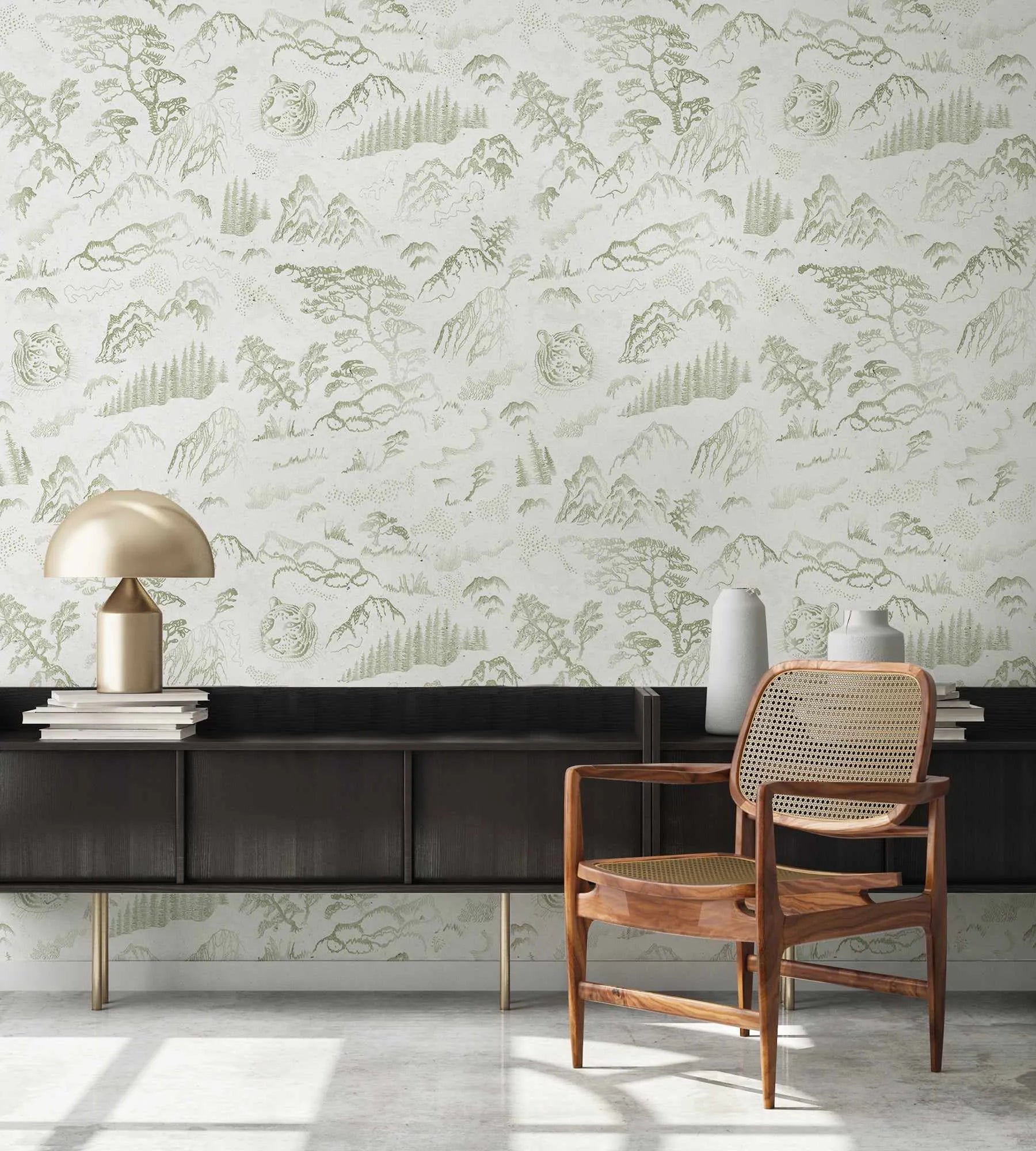 Mountain Tiger in Sage Wallpaper-Wallpaper-Buy Kids Removable Wallpaper Online Our Custom Made Children√¢‚Ç¨‚Ñ¢s Wallpapers Are A Fun Way To Decorate And Enhance Boys Bedroom Decor And Girls Bedrooms They Are An Amazing Addition To Your Kids Bedroom Walls Our Collection of Kids Wallpaper Is Sure To Transform Your Kids Rooms Interior Style From Pink Wallpaper To Dinosaur Wallpaper Even Marble Wallpapers For Teen Boys Shop Peel And Stick Wallpaper Online Today With Olive et Oriel