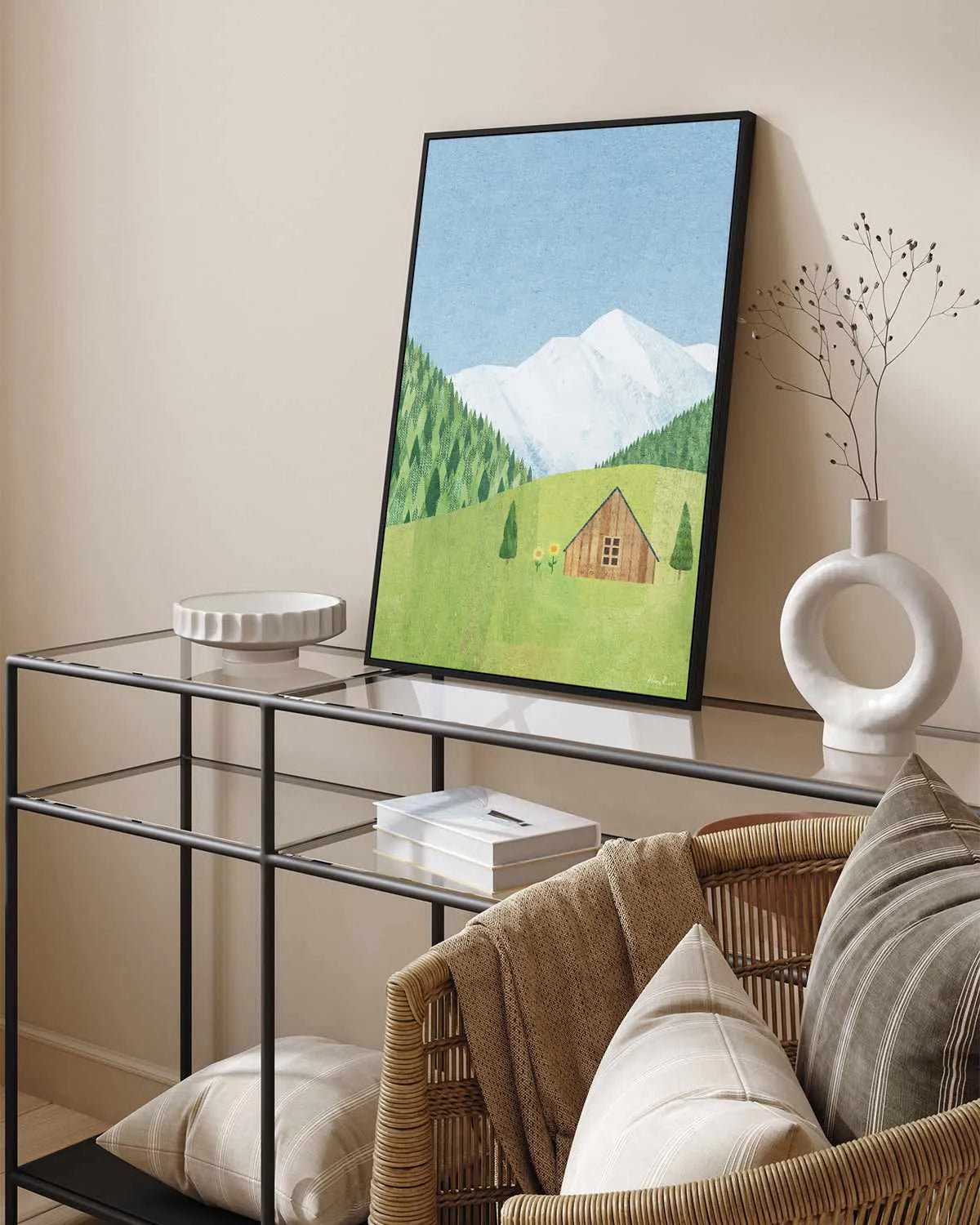 Mountain Chalet by Henry Rivers | Framed Canvas Art Print from Olive et Oriel where you can shop wallpaper and artworks online