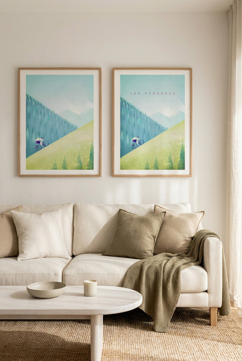 Mountain Cycle & Les Pyrenees Art Print Set of 2 | Matching Wall Art