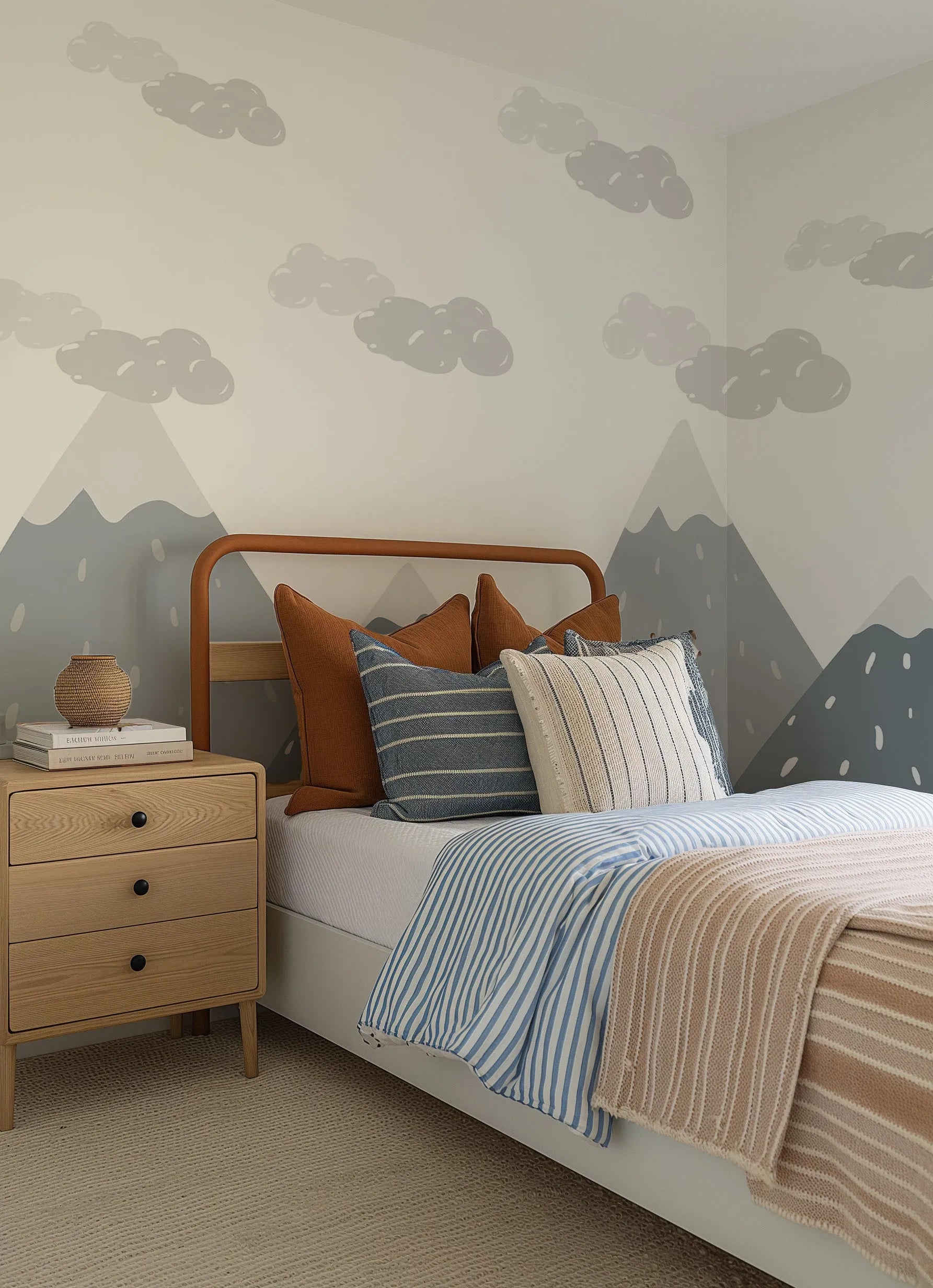 Mountains & Clouds Wallpaper Mural from Olive et Oriel where you can shop wallpaper and artworks online