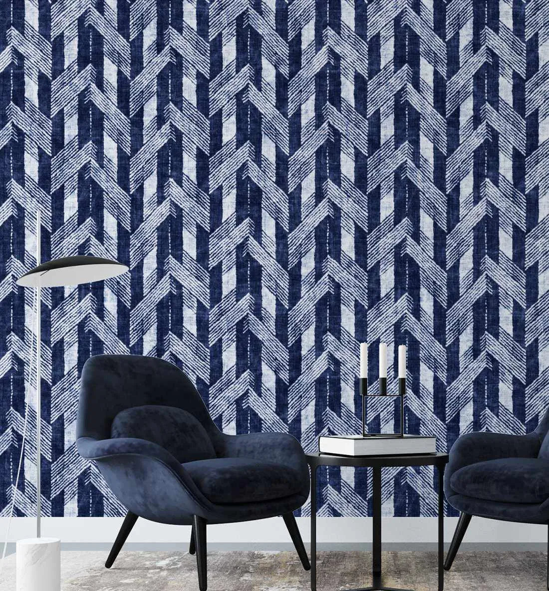 Navy Herringbone Wallpaper - Olive et Oriel