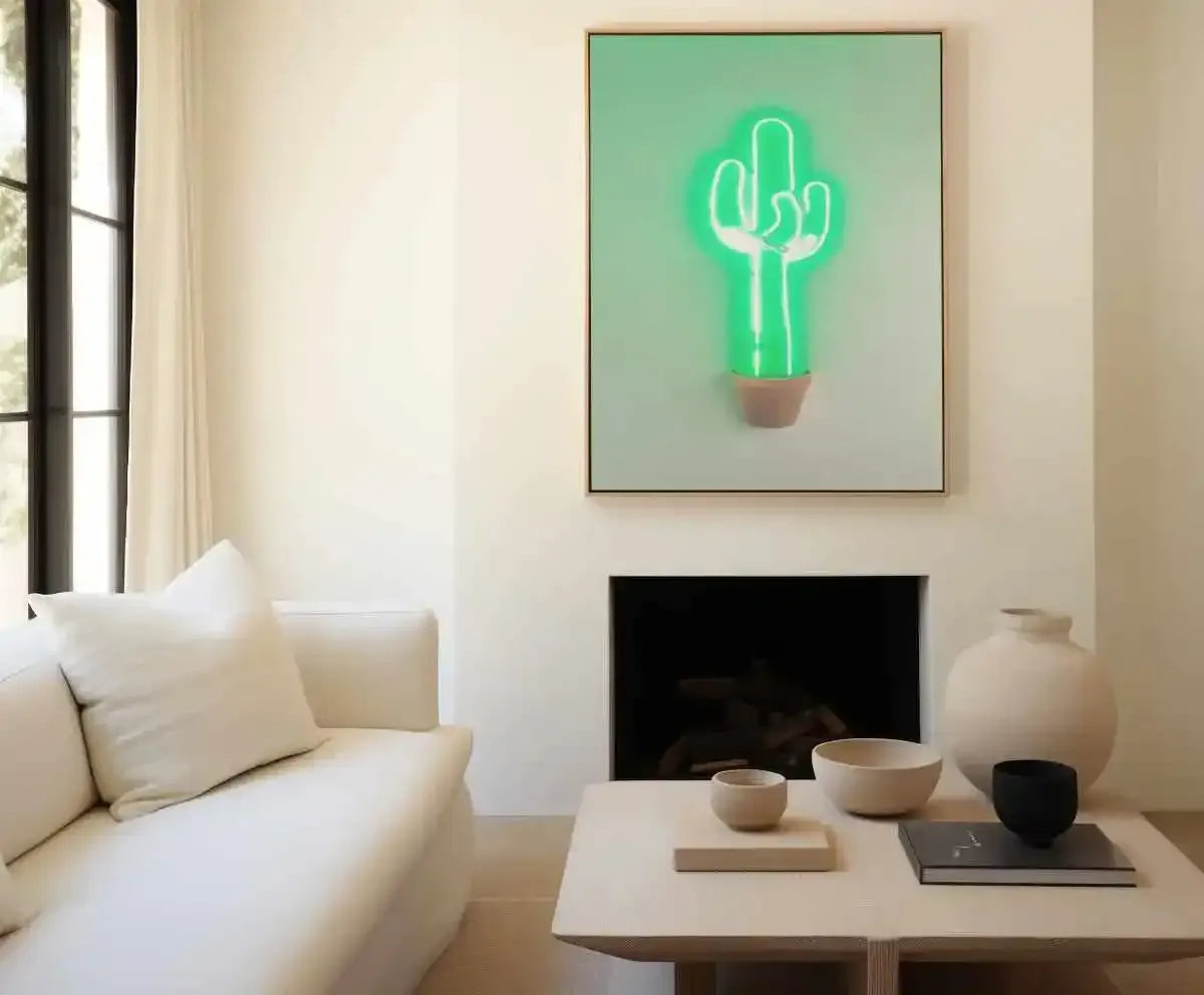 Neon Cactus | Green | Framed Canvas Art Print from Olive et Oriel where you can shop wallpaper and artworks online
