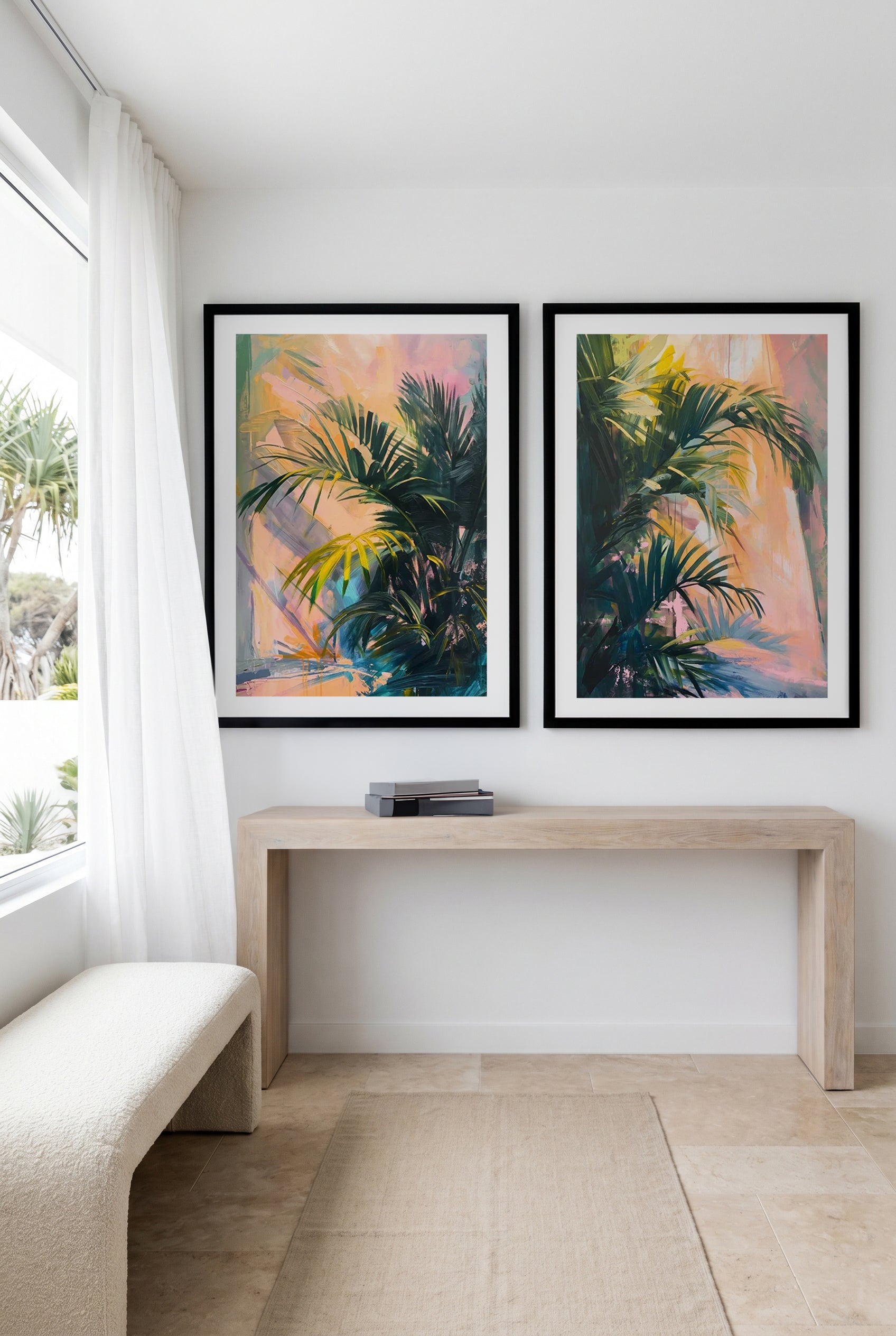 Neon Palm I & II Art Print Set of 2 | Matching Wall Art