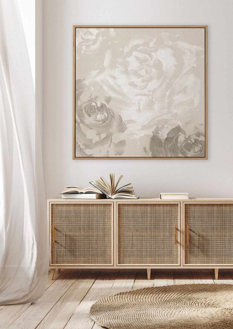 Neutral Florals I | Framed Canvas Art Print