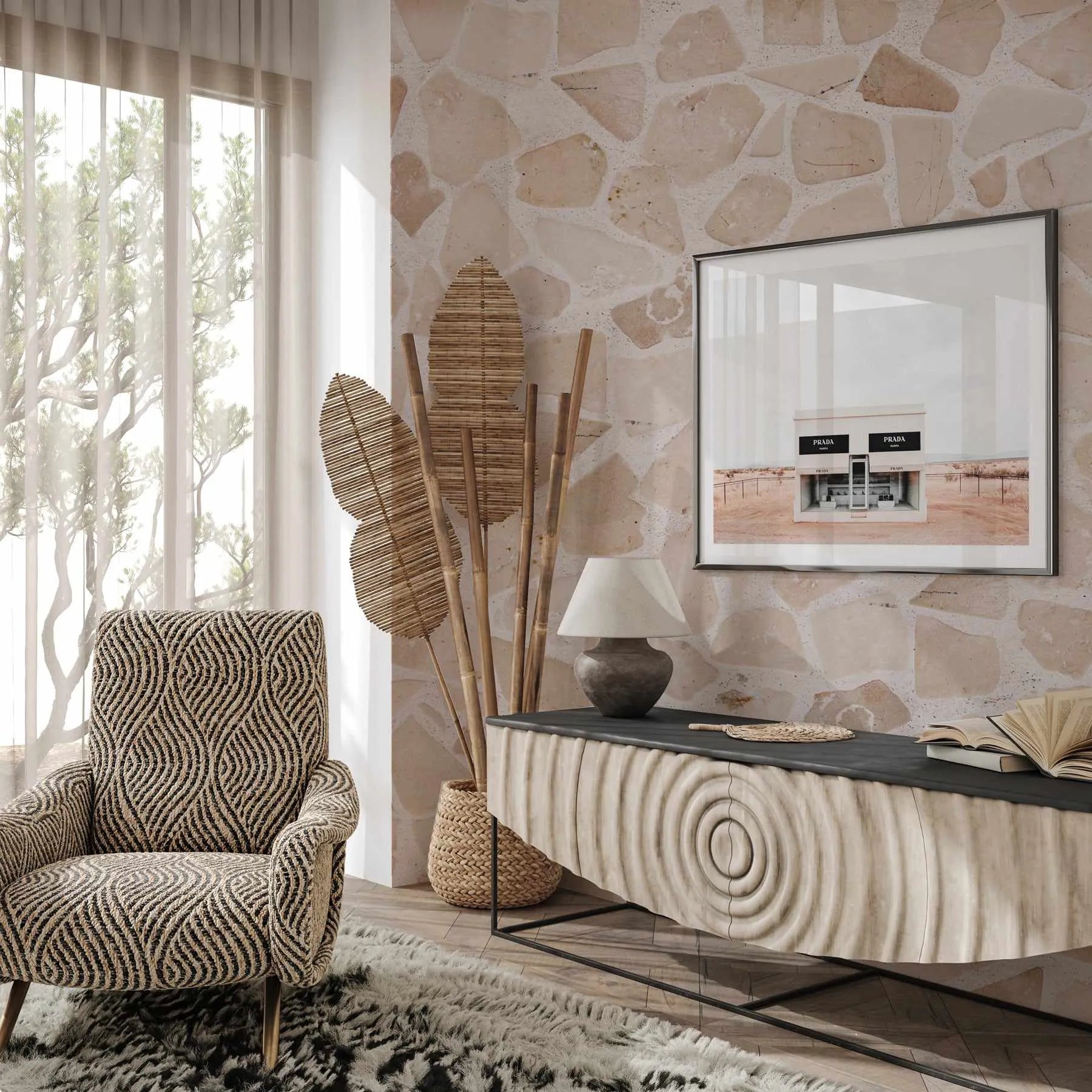 Cream Sandstone Wallpaper from Olive et Oriel where you can shop wallpaper and artworks online