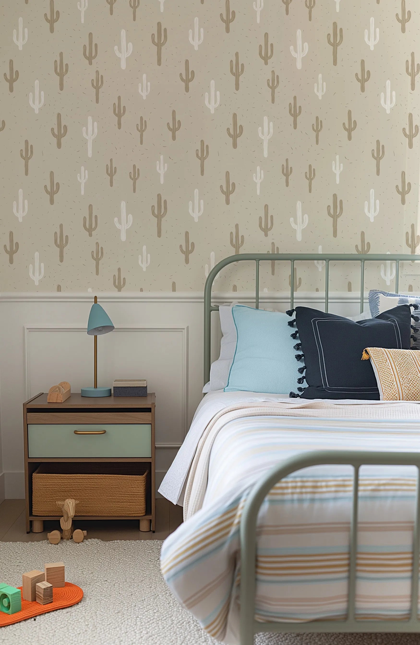 Neutral Cactus Wallpaper from Olive et Oriel where you can shop wallpaper and artworks online