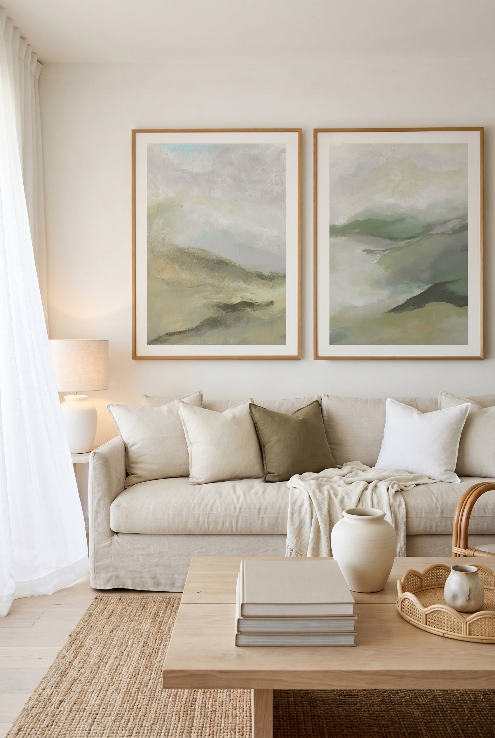 Neutral Landscape & Sage Green by Josephine Wianto Art Print Set of 2 | Matching Wall Art