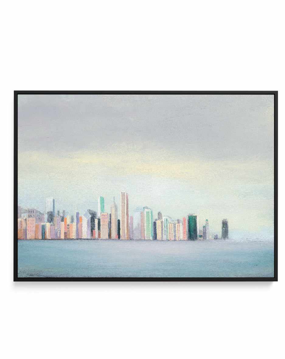 New York Skyline Blue Crop | Framed Canvas Art Print