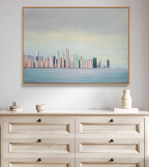 New York Skyline Blue Crop | Framed Canvas Art Print