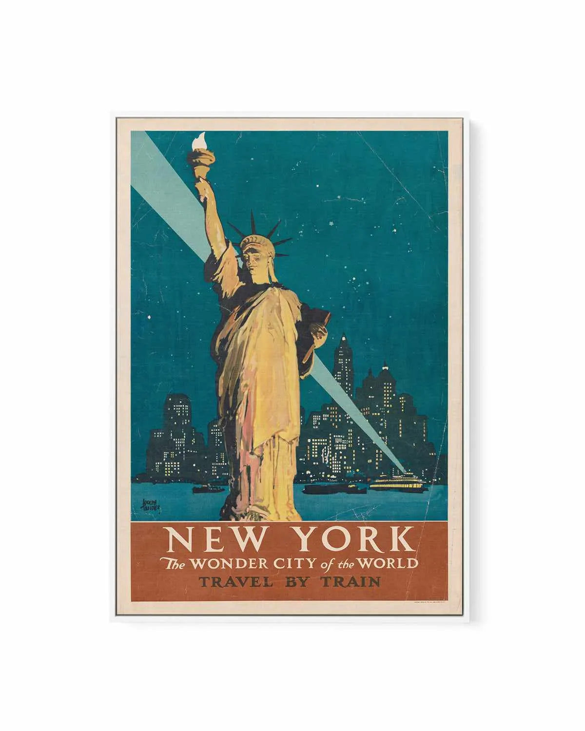 New York Statue of Liberty Vintage Travel Poster | Framed Canvas Art Print from Olive et Oriel where you can shop wallpaper and artworks online