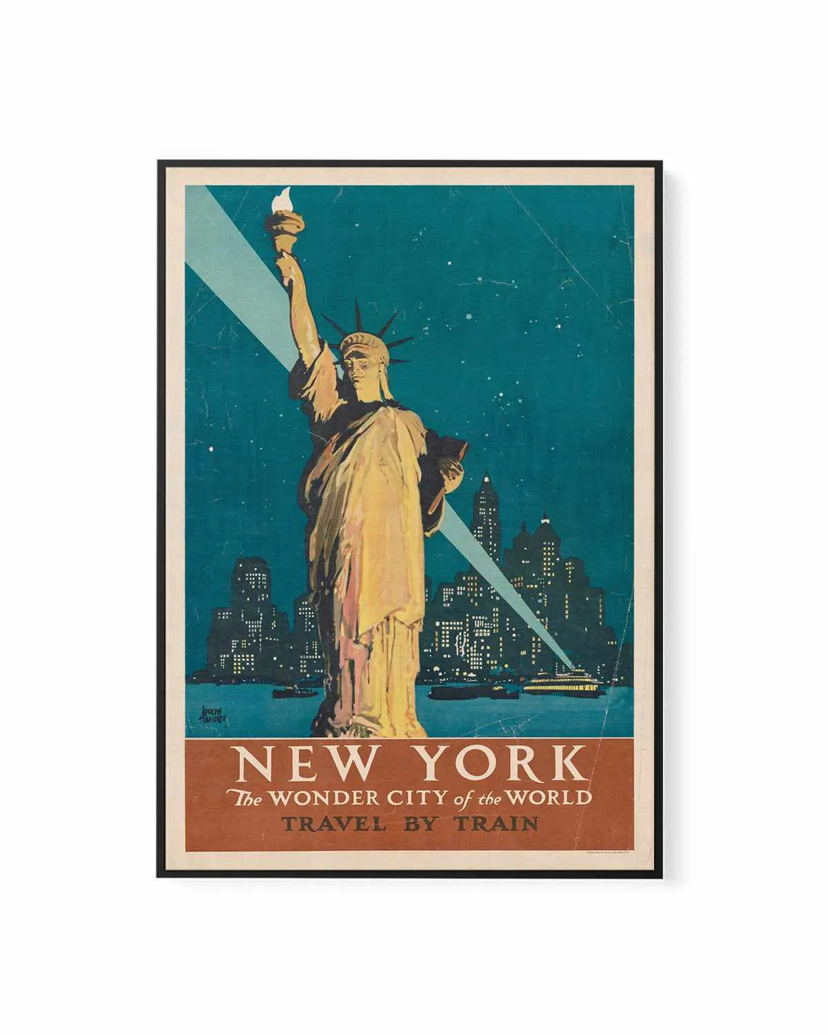 New York Statue of Liberty Vintage Travel Poster | Framed Canvas Art Print from Olive et Oriel where you can shop wallpaper and artworks online
