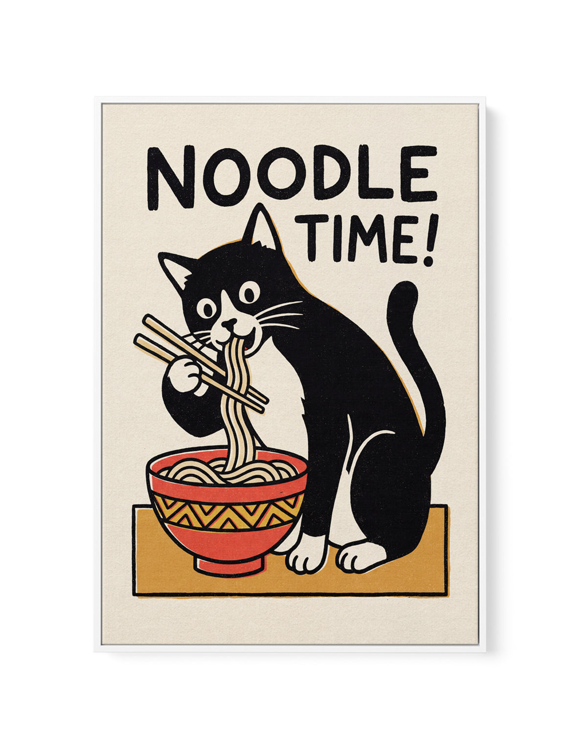 Noodle Time Cat by Andreas Magnusson | Framed Canvas Art Print