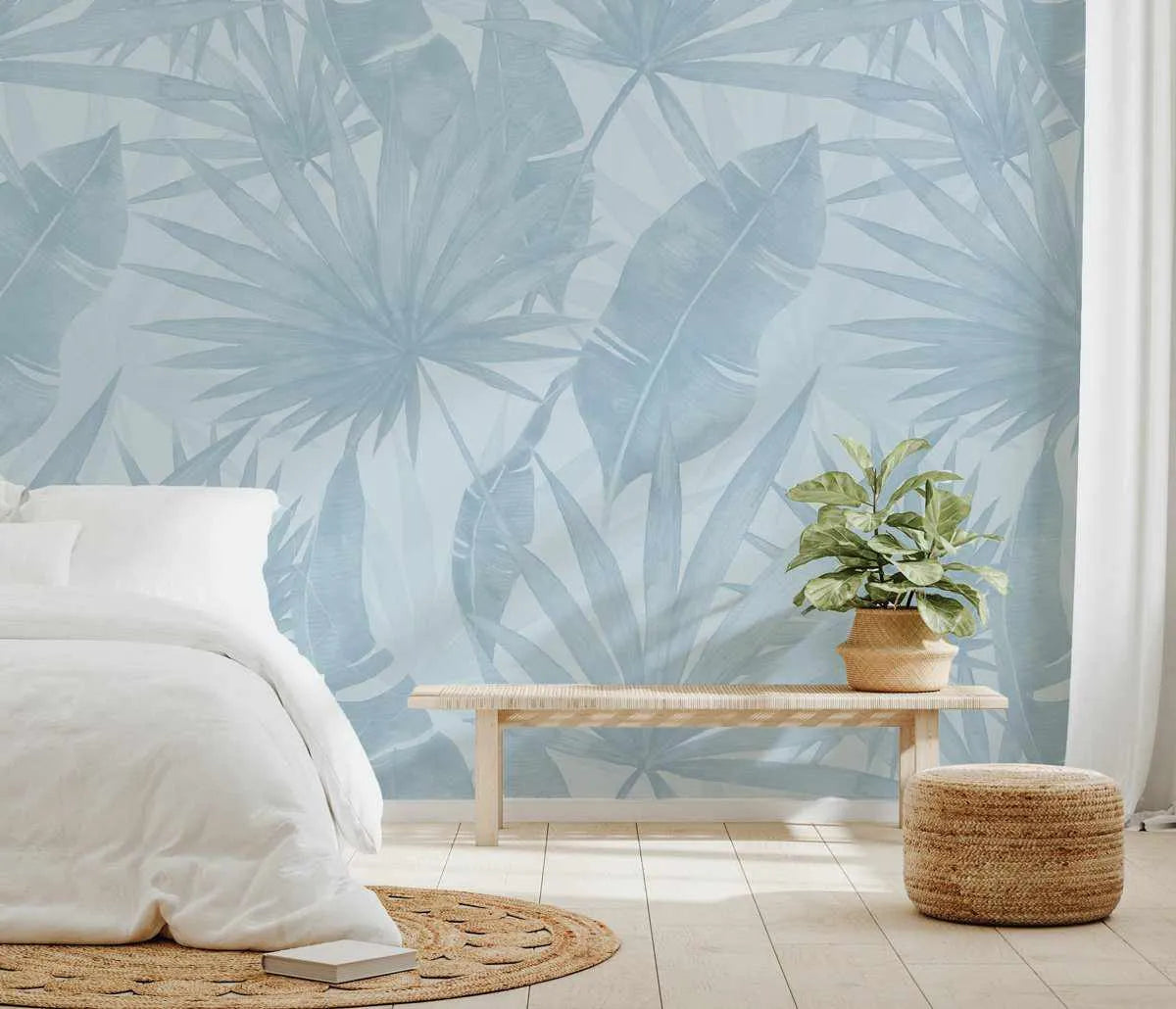 Noosa Palm in Hamptons Blue Wallpaper - Olive et Oriel