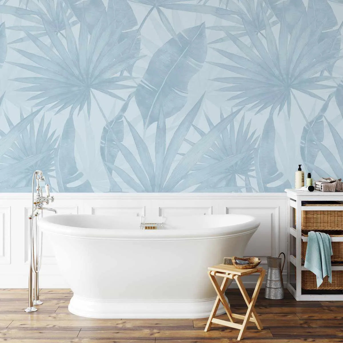 Noosa Palm in Hamptons Blue Wallpaper - Olive et Oriel