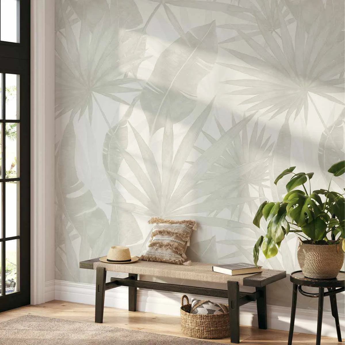 Noosa Palm in Soft Grey Wallpaper - Olive et Oriel