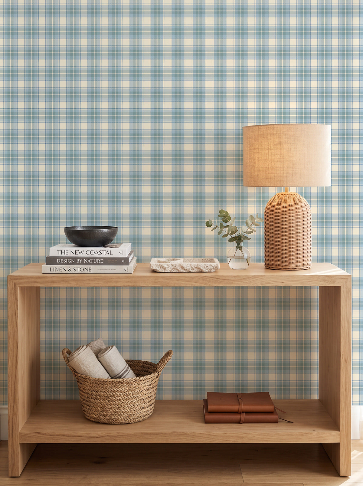 Noosa Tartan in Ocean Blue Wallpaper
