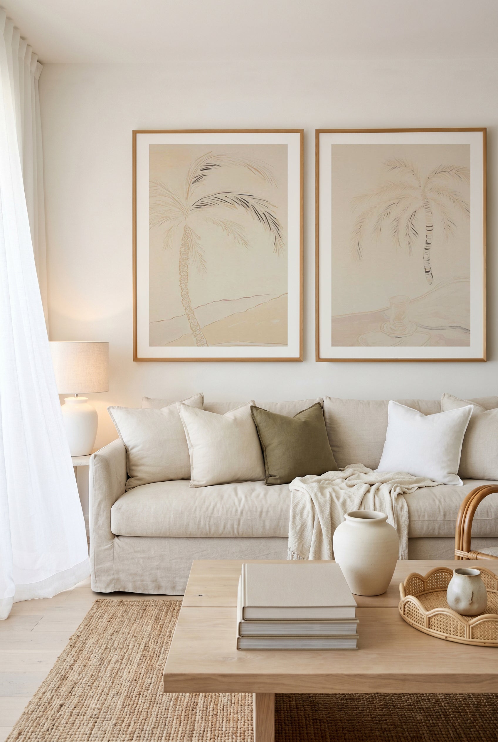 Noosa Palm Illustration No I & II Art Print Set of 2 | Matching Wall Art