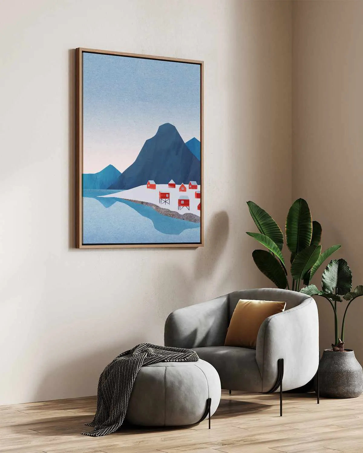 Norway Red Houses by Henry Rivers | Framed Canvas Art Print from Olive et Oriel where you can shop wallpaper and artworks online