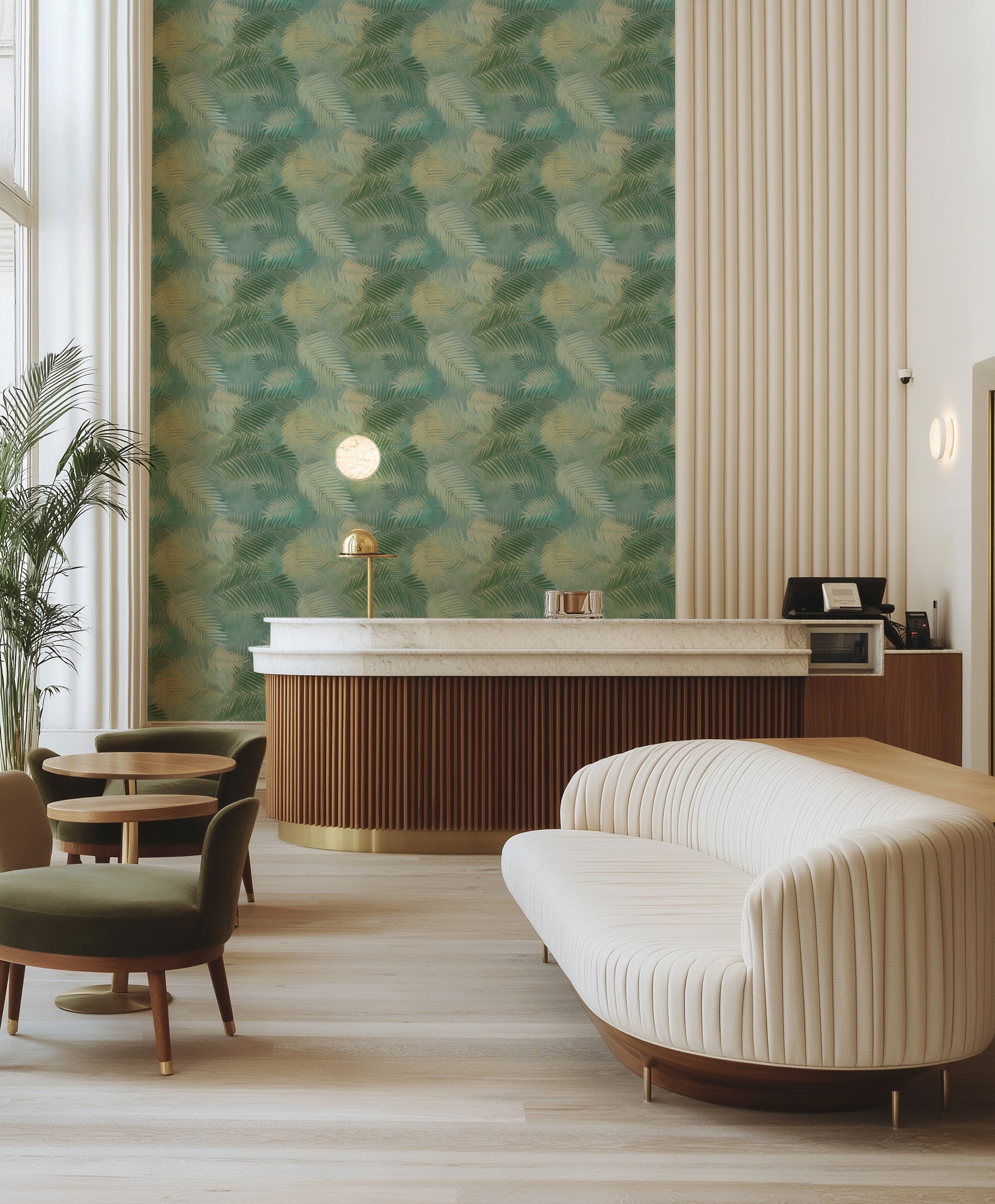 Nouméa Palms Commercial Vinyl Wallpaper from Olive et Oriel where you can shop wallpaper and artworks online